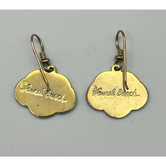 VTG Laurel Burch Hook Earrings Plum Blossom Lotus Purple Enamel & Gold Tone - Picture 3 of 5